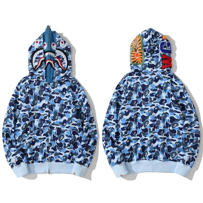 BAPE Style Camo Shark Full-Zip Hoodie - Light Blue Hover Image