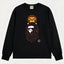 BAPE Style Baby Milo on Dark Leopard Camo Ape Head Long-Sleeve Tee - Black/Dark Leopard