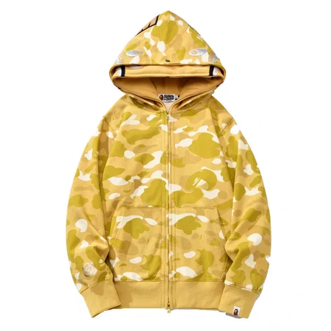 BAPE Style Camo Shark Full-Zip Hoodie - Yellow Hover Image