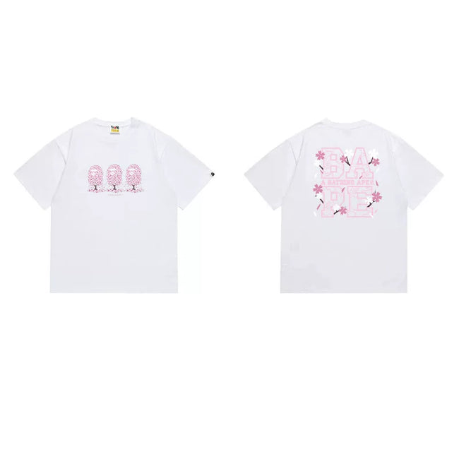 BAPE Style Cherry Blossom Ape Head Graphic Short-Sleeve Tee - White Hover Image