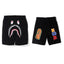 BAPE Style Camo Shark Casual Shorts - Solid Black