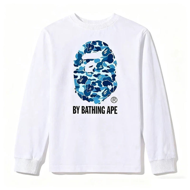 BAPE Style "BY BATHING APE" Camo Ape Head Long-Sleeve Tee - White/Blue Hover Image