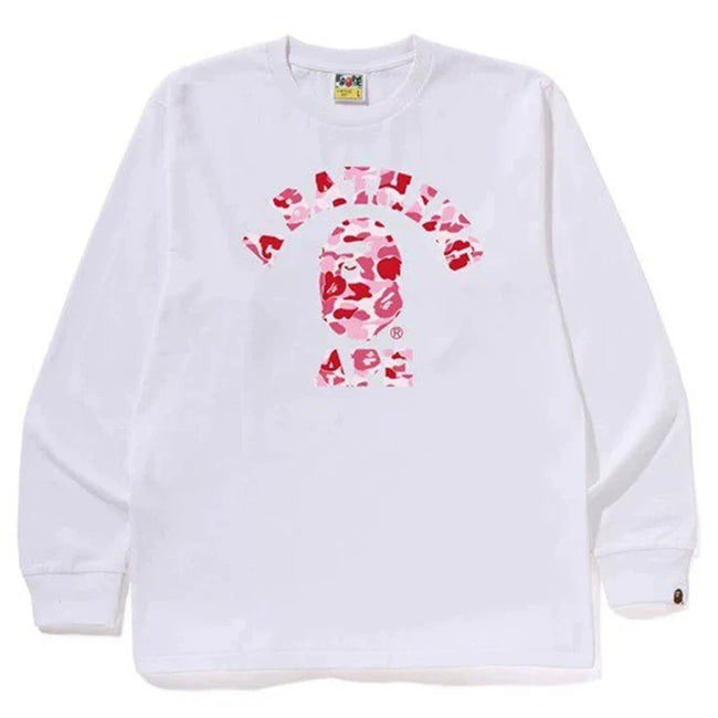 BAPE Style Arch Logo Camo Ape Head Long-Sleeve Tee - White/Pink Hover Image