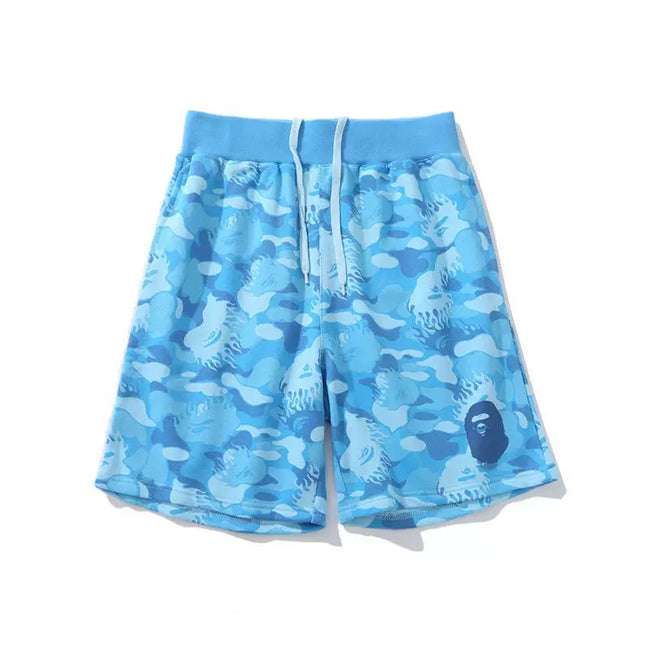 BAPE Style Camo & Ape Head Casual Shorts - Blue Hover Image