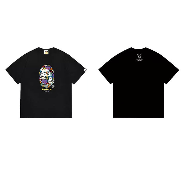 BAPE Style Cartoon Graffiti Graphic Short-Sleeve Tee - Black Hover Image