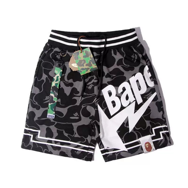 BAPE Style Basketball Mesh & Camo Shorts - Black/Grey Hover Image