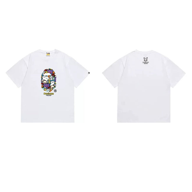 BAPE Style Cartoon Graffiti Graphic Short-Sleeve Tee - White Hover Image