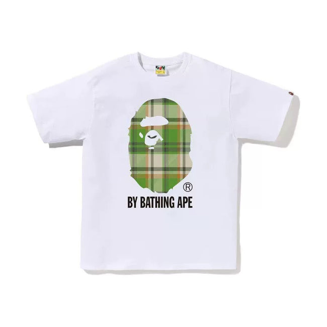 BAPE Style Tartan Plaid Big Ape Head Short-Sleeve Tee - White/Green Hover Image