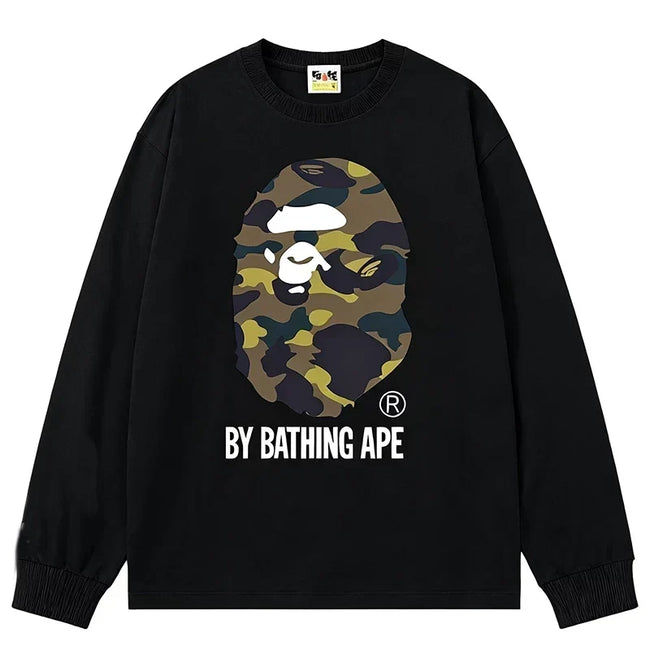 BAPE Style "BY BATHING APE" Camo Ape Head Long-Sleeve Tee - Black/Yellow Hover Image