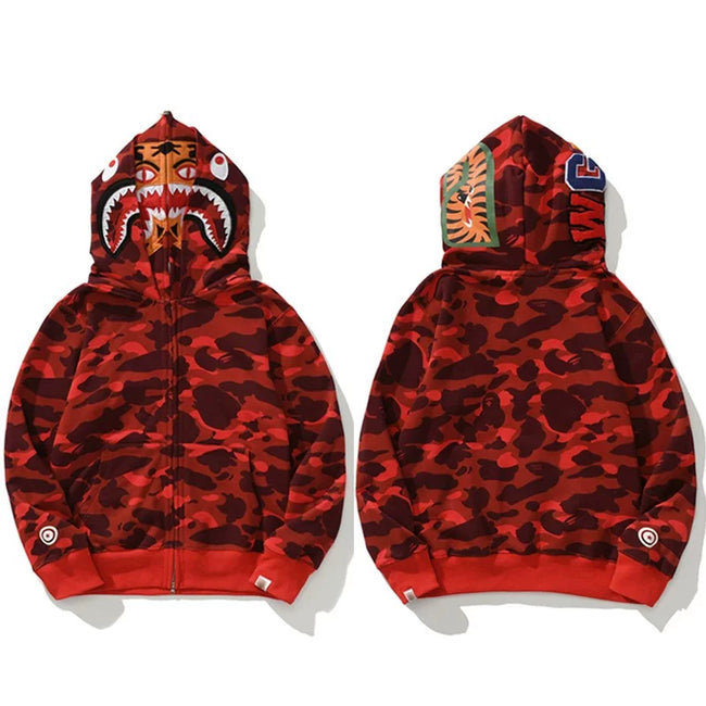 BAPE Style Camo Tiger Full-Zip Hoodie - Red Hover Image