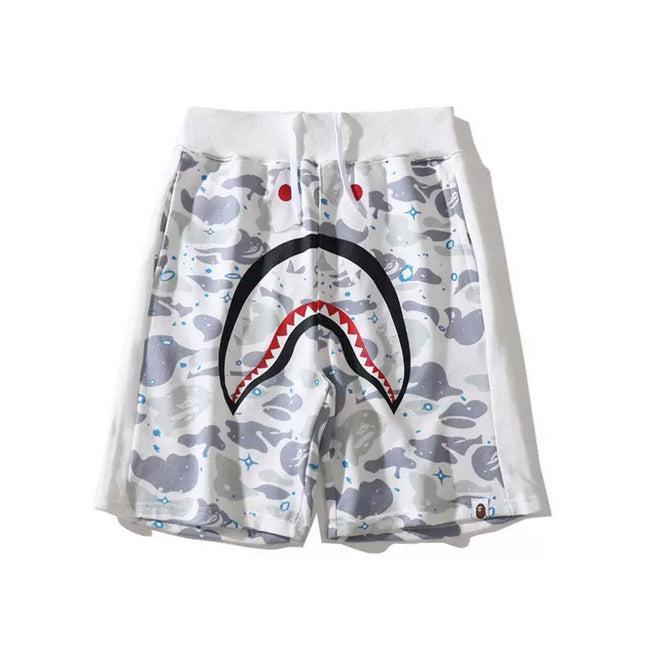 BAPE Style Space Galaxy Camo Shark Casual Shorts - Light Grey/White Hover Image