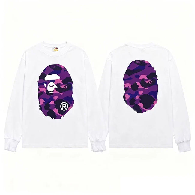 BAPE Style Big Camo Ape Head Long-Sleeve Tee - White/Purple Hover Image