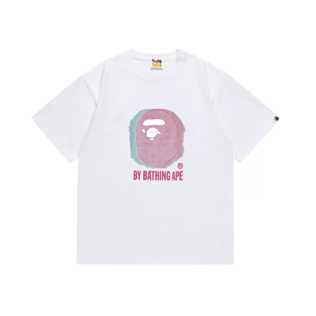 BAPE Style Glitch Colorblock Ape Head Short-Sleeve Tee - White Hover Image