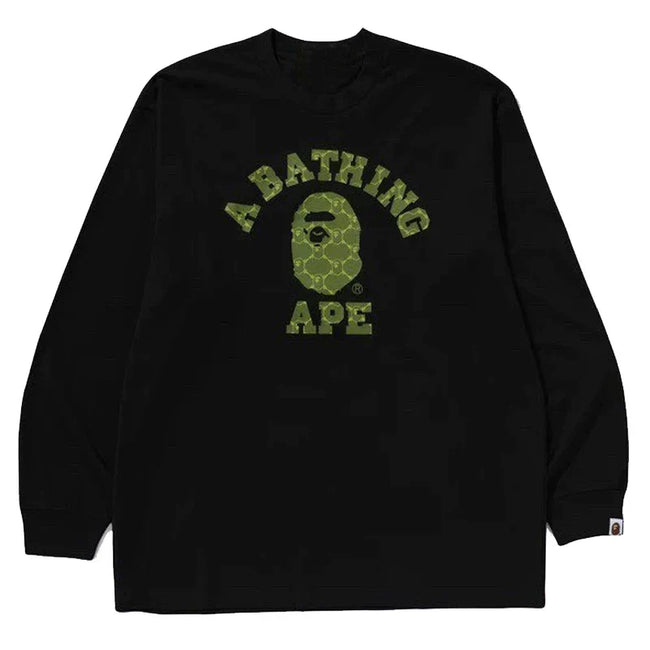 BAPE Style Arch Logo Plaid Camo Ape Head Long-Sleeve Tee - Black/Dark Green Hover Image