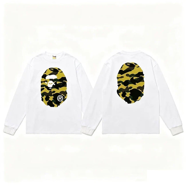 BAPE Style Big Camo Ape Head Long-Sleeve Tee - White/Yellow Hover Image