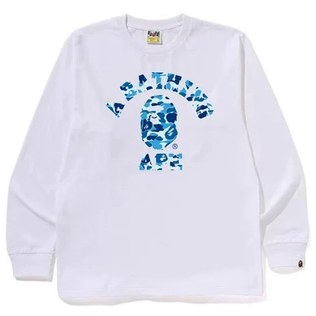 BAPE Style Arch Logo Camo Ape Head Long-Sleeve Tee - White/Blue Hover Image