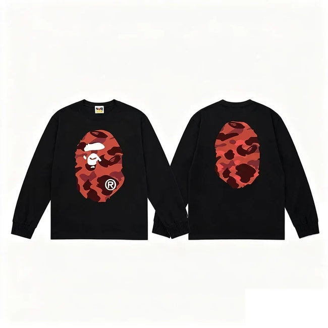 BAPE Style Big Camo Ape Head Long-Sleeve Tee - Black/Red Hover Image