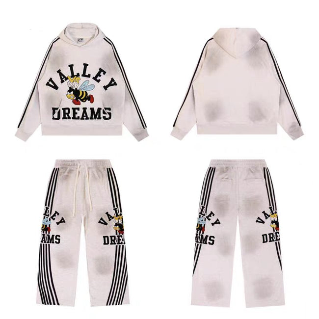Vale Forever Vintage Bee Graphic Hoodie & Striped Sweatpants Set - Off White Hover Image