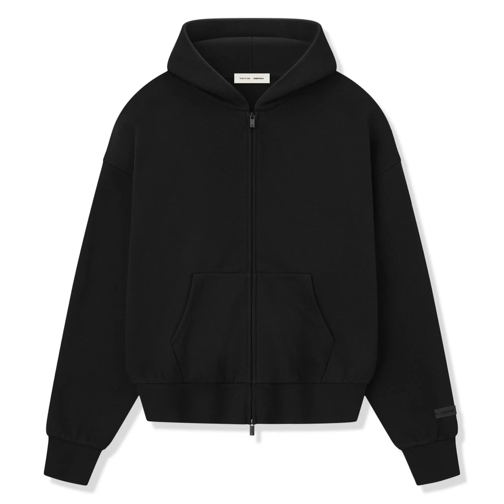 Fear Of God Essentials Classic Fleece Jet Black Metalic Zip-Up Hoodie (SS25)